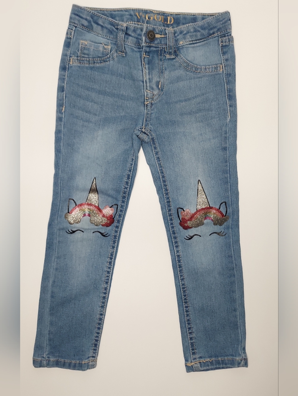 Wild Fable Girls' Light Blue Unicorn Embroidered Jeans